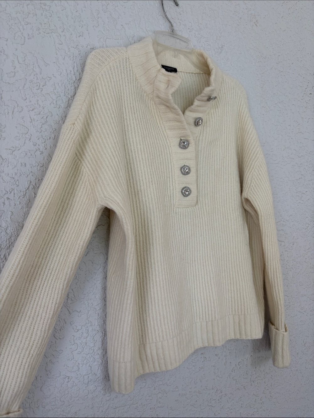 Talbots Cream Ribbed Button-Placket Sweater size LP - Picture 4 of 9